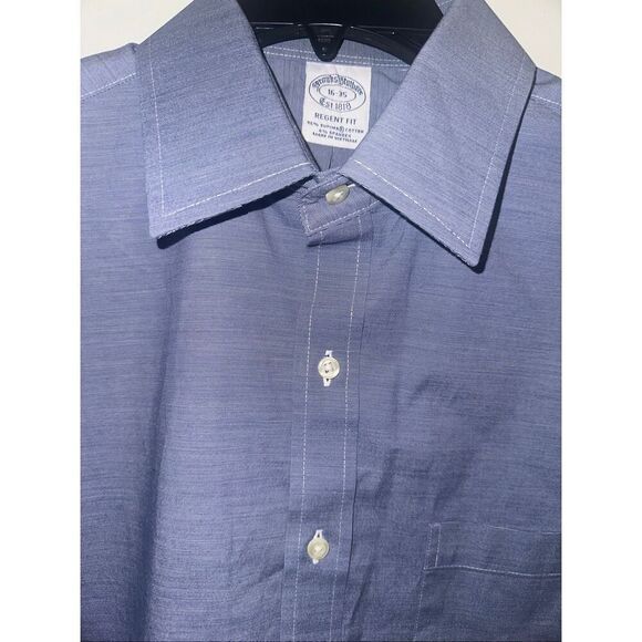 BROOKS BROTHERS 16 35 Mens Blue Shirt EC LS Regent Fit Original Cotton Polo - Picture 1 of 6